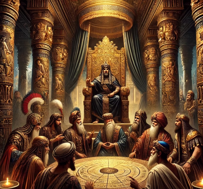Koning Nebukadnezar raadpleegt de wijzen van Babylon